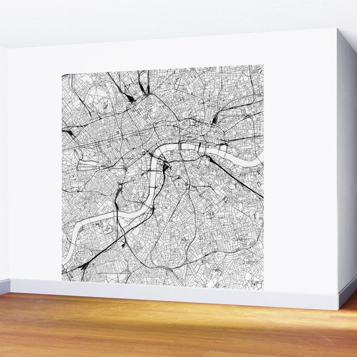 London White Map Wall Mural Gallery Image 2