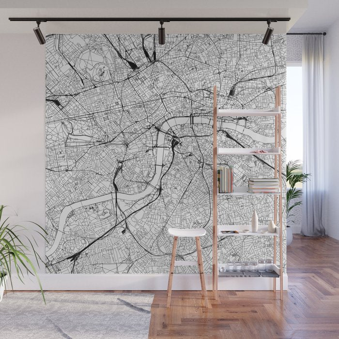 London White Map Wall Mural Gallery Image 1