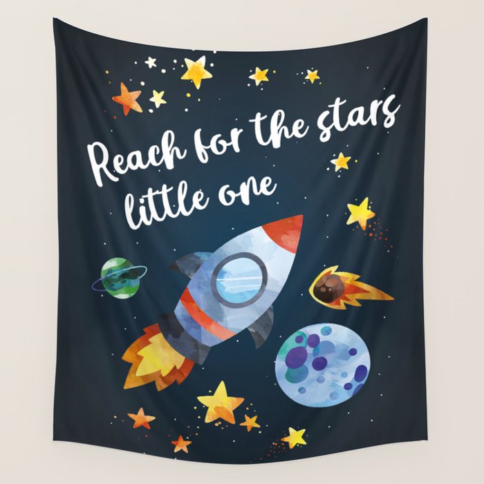 Space rocket with quote Wall Tapestry Gallery Image 1