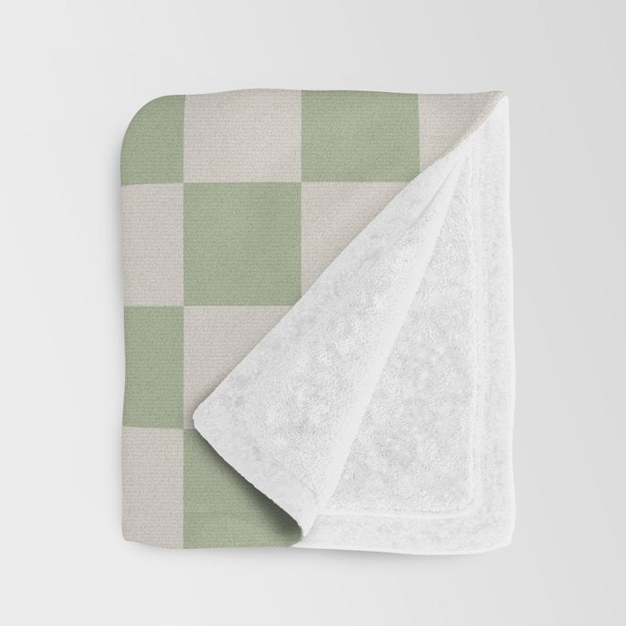 Checkerboard Check Checkered Pattern in Sage Green and Beige Throw Blanket Gallery Image 3