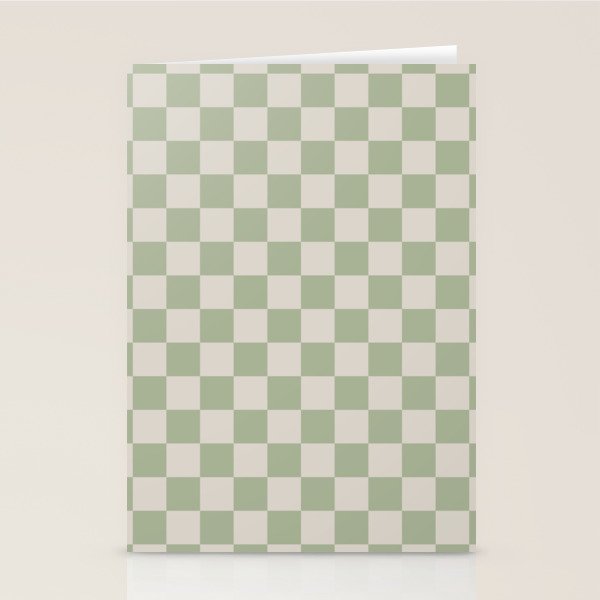 Checkerboard Check Checkered Pattern in Sage Green and Beige Stationery Card Gallery Image 2