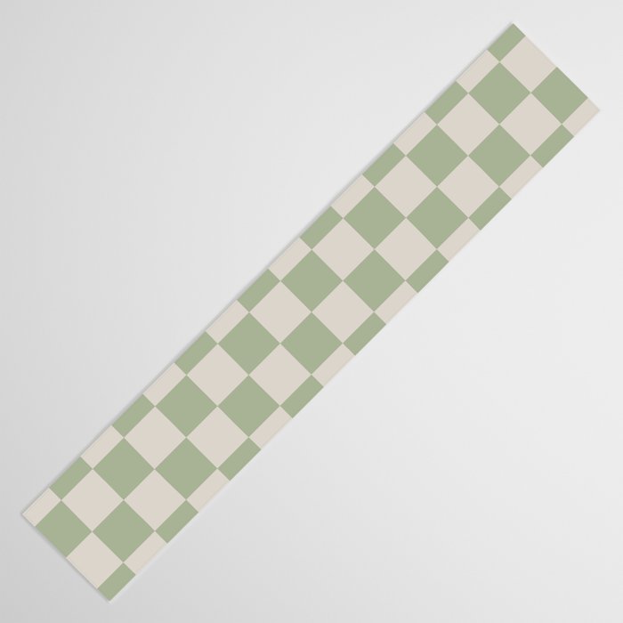 Checkerboard Check Checkered Pattern in Sage Green and Beige Table Runner Gallery Image 3