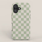 Checkerboard Check Checkered Pattern in Sage Green and Beige iPhone Case Gallery Image 1
