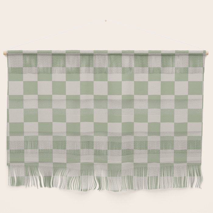 Checkerboard Check Checkered Pattern in Sage Green and Beige Wall Hanging Gallery Image 1