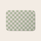 Checkerboard Check Checkered Pattern in Sage Green and Beige Bath Mat Gallery Image 1