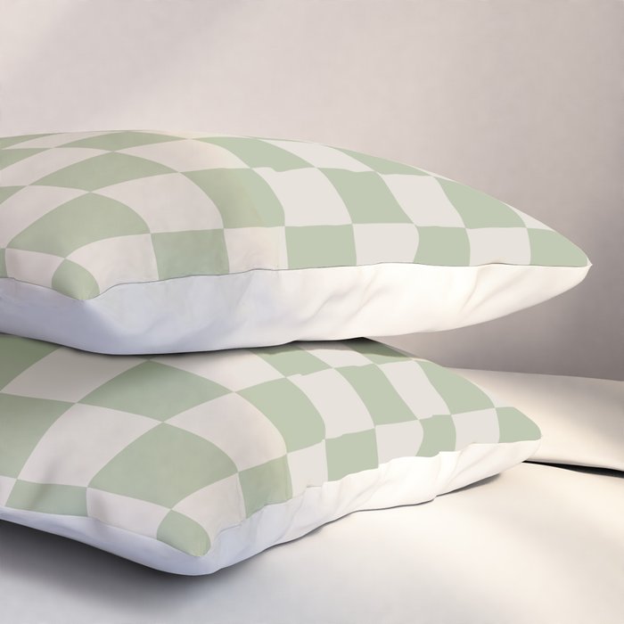 Checkerboard Check Checkered Pattern in Sage Green and Beige Pillow Sham Gallery Image 3