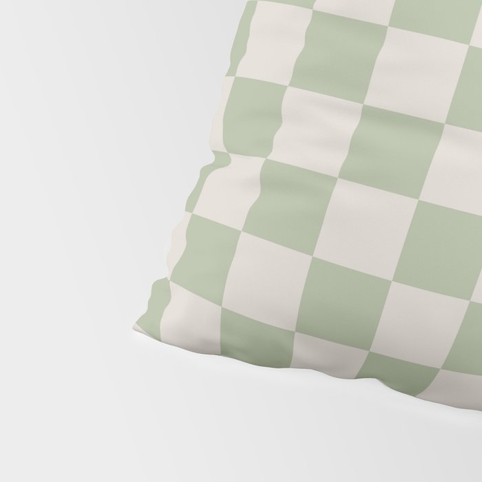 Checkerboard Check Checkered Pattern in Sage Green and Beige Pillow Sham Gallery Image 4