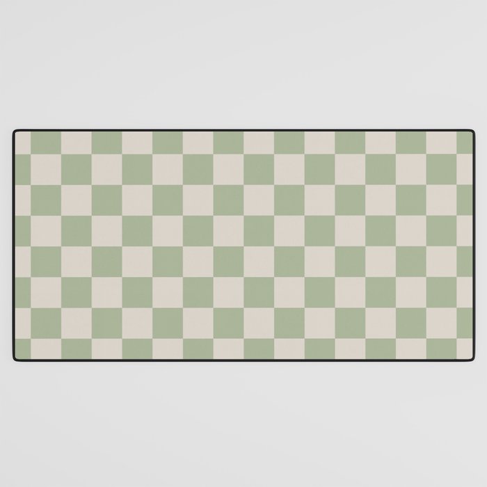 Checkerboard Check Checkered Pattern in Sage Green and Beige Desk Mat Gallery Image 3
