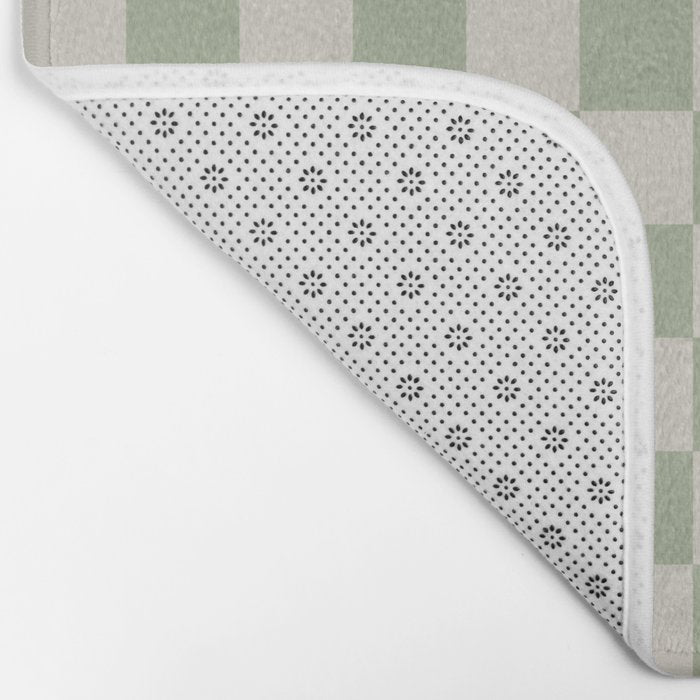 Checkerboard Check Checkered Pattern in Sage Green and Beige Bath Mat Gallery Image 2