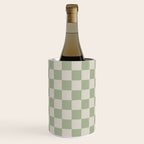 Checkerboard Check Checkered Pattern in Sage Green and Beige Wine Chiller Gallery Image 1