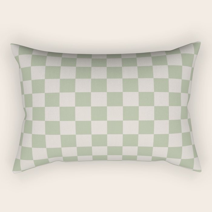 Checkerboard Check Checkered Pattern in Sage Green and Beige Rectangular Pillow Gallery Image 2