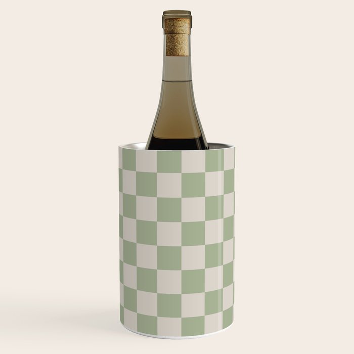 Checkerboard Check Checkered Pattern in Sage Green and Beige Wine Chiller Gallery Image 2