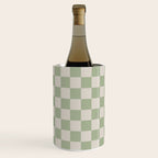 Checkerboard Check Checkered Pattern in Sage Green and Beige Wine Chiller Gallery Image 2