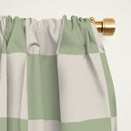 Checkerboard Check Checkered Pattern in Sage Green and Beige Window Curtain Gallery Image 2