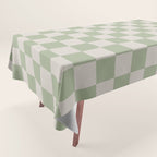 Checkerboard Check Checkered Pattern in Sage Green and Beige Tablecloth Gallery Image 1