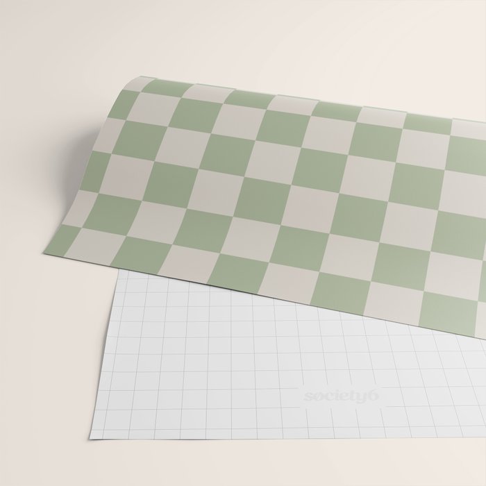 Checkerboard Check Checkered Pattern in Sage Green and Beige Wrapping Paper Gallery Image 2