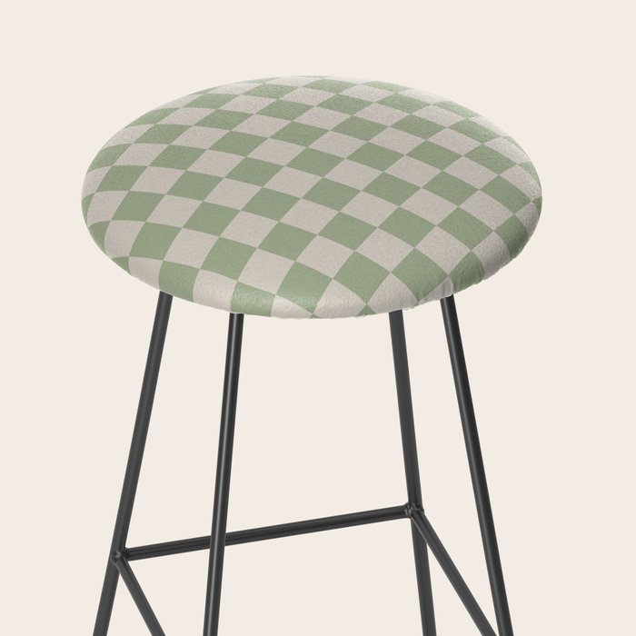 Checkerboard Check Checkered Pattern in Sage Green and Beige Stool Gallery Image 2