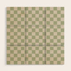 Checkerboard Check Checkered Pattern in Sage Green and Beige Wood Wall Art Gallery Image 1