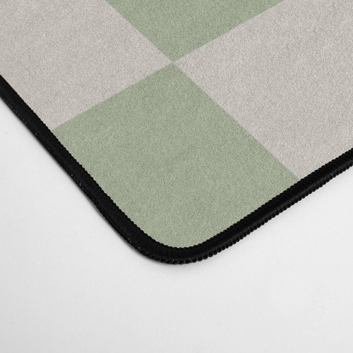 Checkerboard Check Checkered Pattern in Sage Green and Beige Desk Mat Gallery Image 4