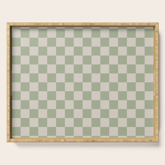 Checkerboard Check Checkered Pattern in Sage Green and Beige Serving Tray Gallery Image 1