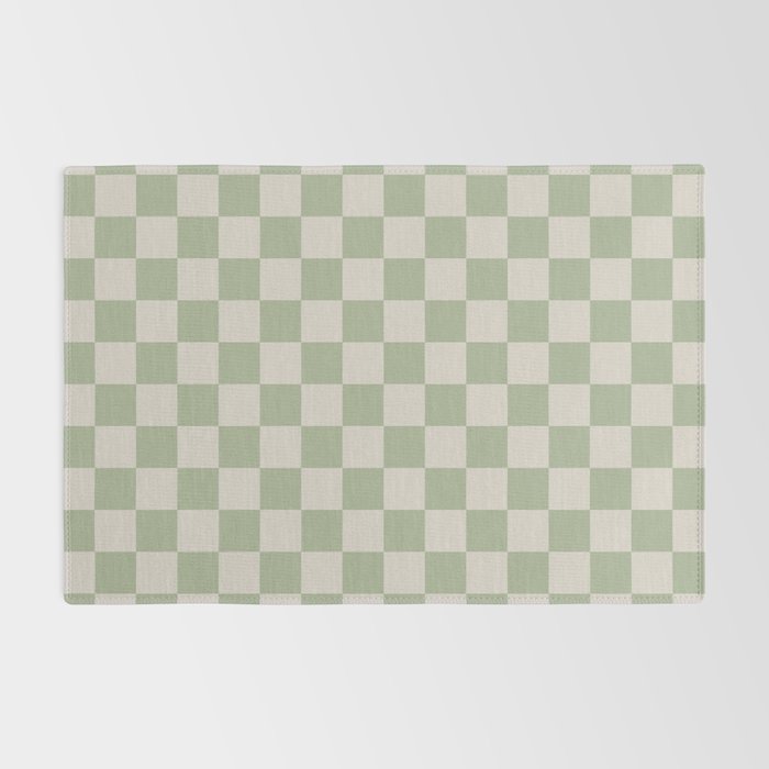 Checkerboard Check Checkered Pattern in Sage Green and Beige Rug Gallery Image 2