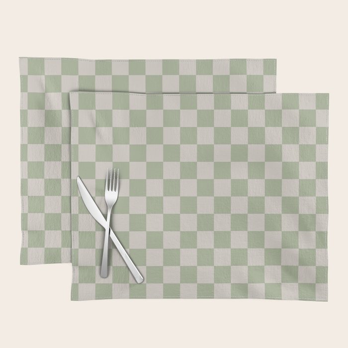 Checkerboard Check Checkered Pattern in Sage Green and Beige Placemat Gallery Image 1