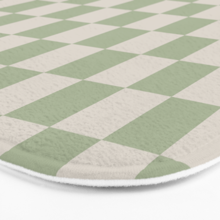 Checkerboard Check Checkered Pattern in Sage Green and Beige Bath Mat Gallery Image 3