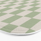 Checkerboard Check Checkered Pattern in Sage Green and Beige Bath Mat Gallery Image 3