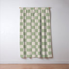 Checkerboard Check Checkered Pattern in Sage Green and Beige Window Curtain Gallery Image 3