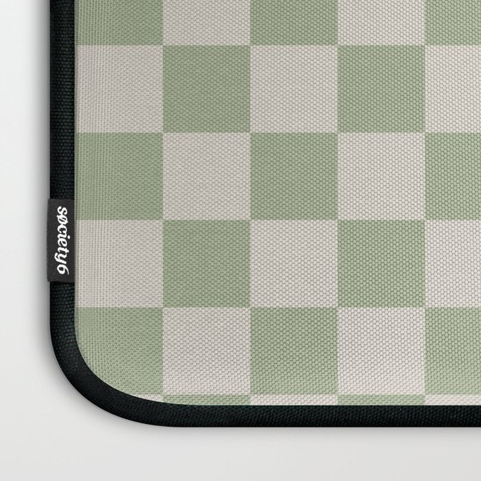 Checkerboard Check Checkered Pattern in Sage Green and Beige Laptop Sleeve Gallery Image 3