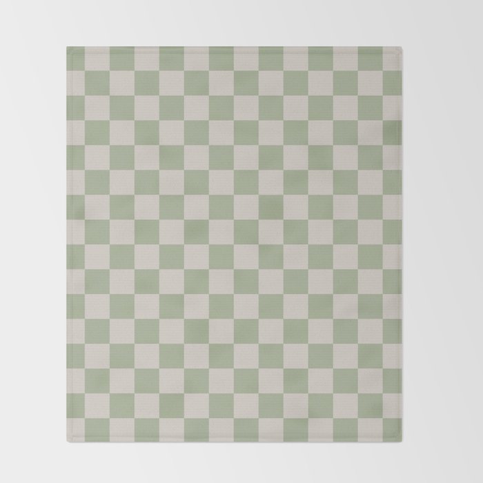Checkerboard Check Checkered Pattern in Sage Green and Beige Throw Blanket Gallery Image 2