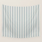 Classic Double Stripe Pattern in Light Blue-Gray and Cream  Wall Tapestry Gallery Image 4
