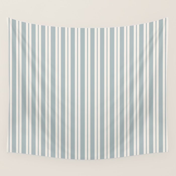 Classic Double Stripe Pattern in Light Blue-Gray and Cream  Wall Tapestry Gallery Image 4