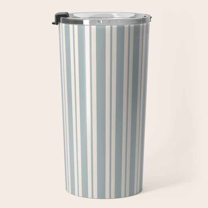Classic Double Stripe Pattern in Light Blue-Gray and Cream  Travel Mug Gallery Image 3