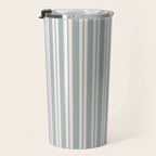Classic Double Stripe Pattern in Light Blue-Gray and Cream  Travel Mug Gallery Image 3