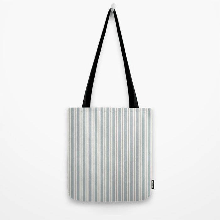 Classic Double Stripe Pattern in Light Blue-Gray and Cream  Tote Bag Gallery Image 2