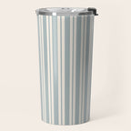 Classic Double Stripe Pattern in Light Blue-Gray and Cream  Travel Mug Gallery Image 2