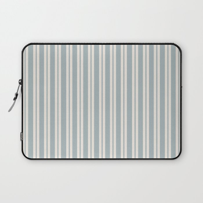 Classic Double Stripe Pattern in Light Blue-Gray and Cream  Laptop Sleeve Gallery Image 1