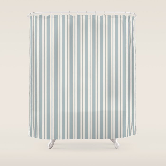 Classic Double Stripe Pattern in Light Blue-Gray and Cream  Shower Curtain Gallery Image 1