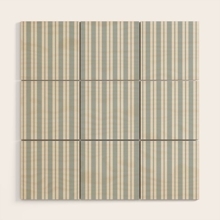 Classic Double Stripe Pattern in Light Blue-Gray and Cream  Wood Wall Art Gallery Image 1