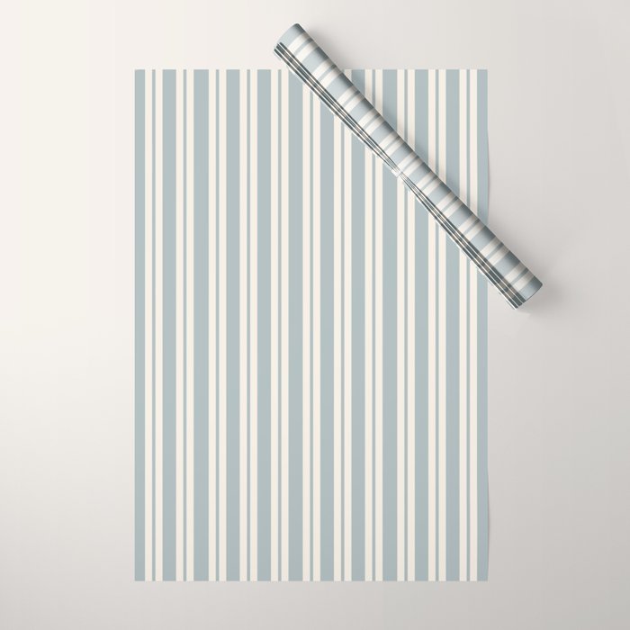 Classic Double Stripe Pattern in Light Blue-Gray and Cream  Wrapping Paper Gallery Image 1