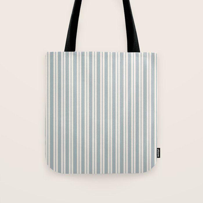 Classic Double Stripe Pattern in Light Blue-Gray and Cream  Tote Bag Gallery Image 1