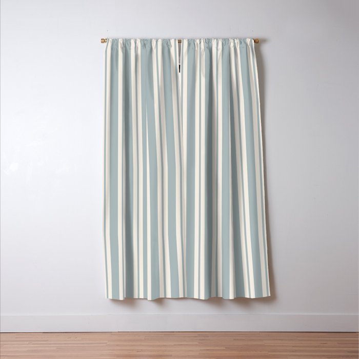 Classic Double Stripe Pattern in Light Blue-Gray and Cream  Window Curtain Gallery Image 3