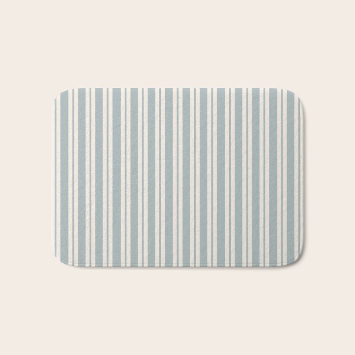 Classic Double Stripe Pattern in Light Blue-Gray and Cream  Bath Mat Gallery Image 1