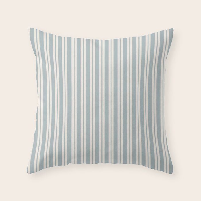 Classic Double Stripe Pattern in Light Blue-Gray and Cream  Throw Pillow Gallery Image 6