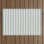 Classic Double Stripe Pattern in Light Blue-Gray and Cream  Outdoor Rug Gallery Image 1
