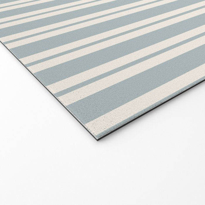 Classic Double Stripe Pattern in Light Blue-Gray and Cream  Welcome Mat Gallery Image 2