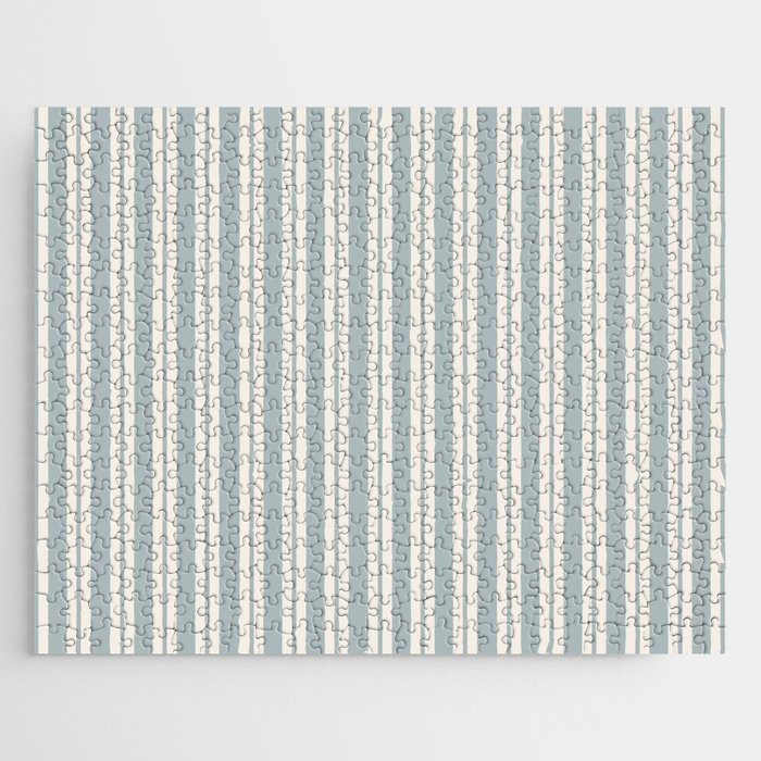 Classic Double Stripe Pattern in Light Blue-Gray and Cream  Jigsaw Puzzle Gallery Image 1