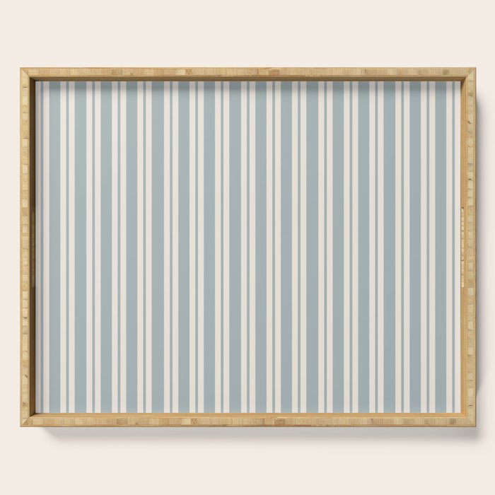 Classic Double Stripe Pattern in Light Blue-Gray and Cream  Serving Tray Gallery Image 1
