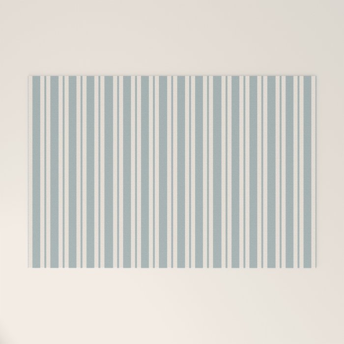 Classic Double Stripe Pattern in Light Blue-Gray and Cream  Welcome Mat Gallery Image 1